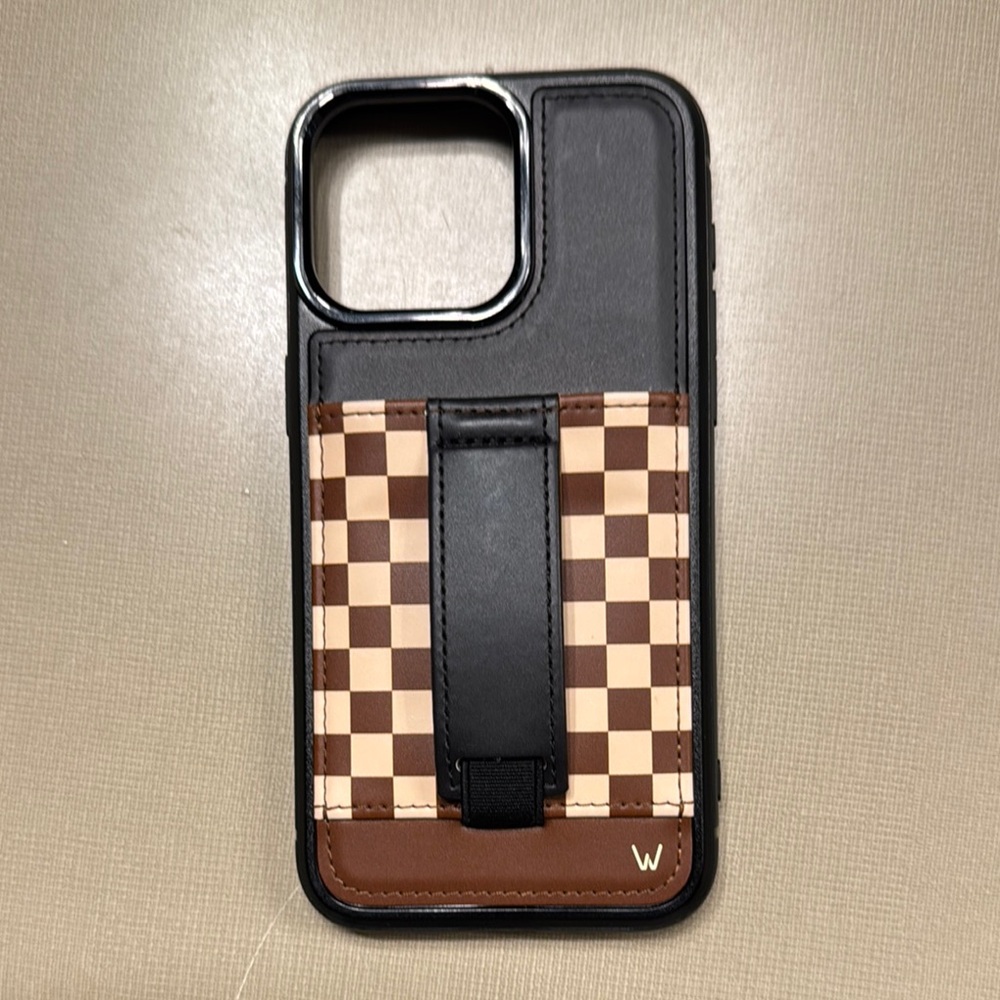 Walli iPhone 15 pro max checkered brown and Black Phone Case